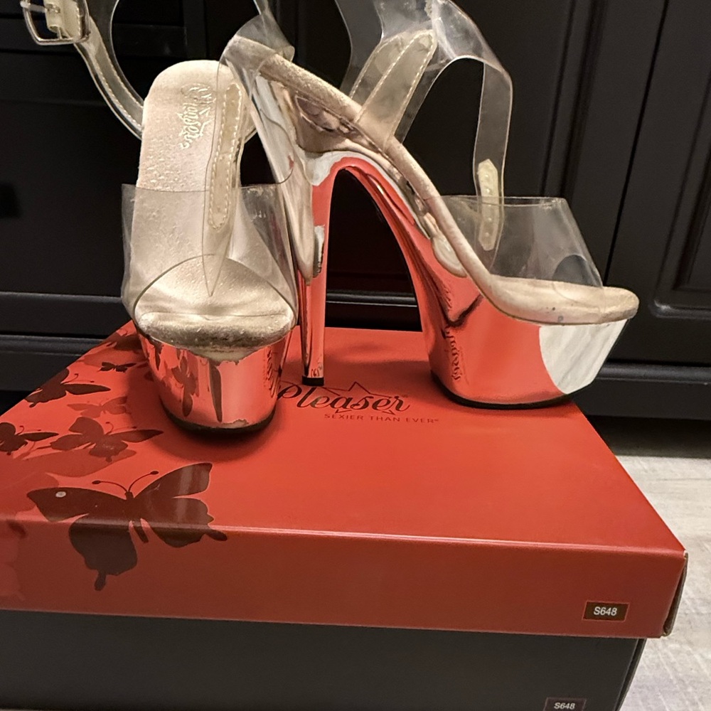 Pleased Clear Strap Metallic Platform Heels - Silver 7”